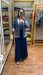 Gorgeous Blue Color  Designer Embroidery Chinon Party Wear Koti Plazzo Set